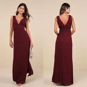 Lulus Compelling Poise Burgundy Plisse Cutout Sleeveless Maxi Dress S Wedding
